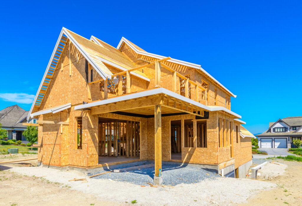 A new home under construction, before insulation is completed